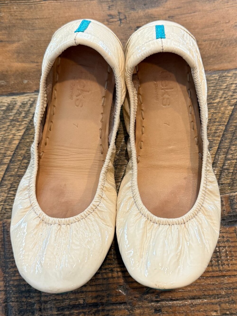 Tieks Leather Ballet Flats Cream/Tan Size 7
